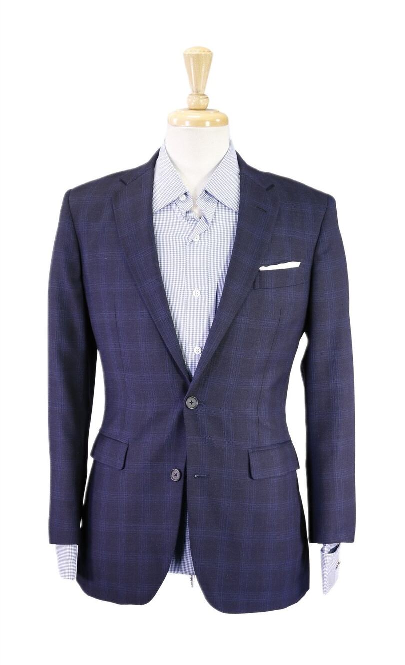 Brooks Brothers Milano Navy Blue Knit Windowpane Plaid 2Btn Sportcoat Blazer 38S